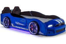 Дитяче ліжко машина Mustang Full Extra Blue 190х90 см з підсвічуванням, музикою, шкіряний салон, пультом